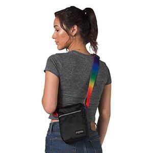 JanSport Black Weekender Crossbody Bag with Rainbow Webbed Adjustable Strap